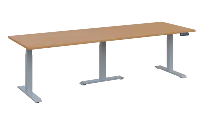 FLEXIMEET 250-80 výškově nastavitelný stůl, kovová podnož stříbrná, deska 25 mm, široký 2500 mm, buk royal